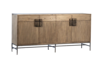 Online Designer Combined Living/Dining Mae Rustic Lodge Brown Wood Veneer Black Iron Base 4 Door Sideboard