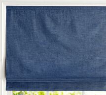 Online Designer Living Room Custom Emery Linen/Cotton Cordless Roman Shade - Navy