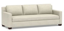 Online Designer Living Room York Square Arm Upholstered Sofa, 95.5" Width, Bench Seat, 3 Cushions, Alabaster White, Performance Heathered Basketweave