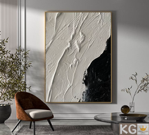 Online Designer Living Room White 3D Textured Painting White Minimalist Painting Large Black Abstract Painting Black Texture Wall Art Black White Wall Art Abstract Art