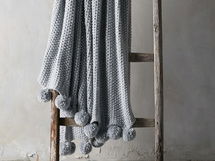 Online Designer Home Office Chunky Knit Throw with Pom Poms