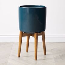 Online Designer Combined Living/Dining Mid-Century Turned Wood Leg Planters - Dark Teal