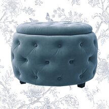 Online Designer Combined Living/Dining Delphine Velvet Tufted Round Storage Ottoman