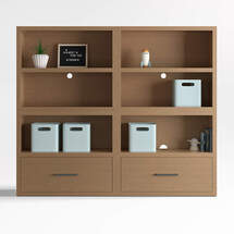 Online Designer Living Room Ever Simple Set of 2 Modular Natural Brown Wood Kids Open Bookcases with Drawers