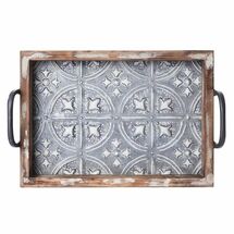 Online Designer Bedroom Spielman Embossed Metal and Wood Ottoman Tray