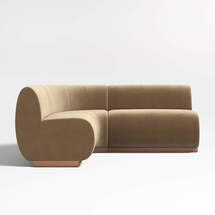 Online Designer Kitchen Leandro Ochre Brown Single L-Shaped Loveseat Dining Banquette with Rounded Corner