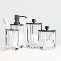 Online Designer Bathroom Ribbed Black Glass Bath Accessories