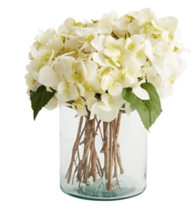 Online Designer Bedroom FAUX WHITE HYDRANGEA ARRANGEMENT IN GLASS VASE