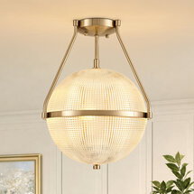 Online Designer Kitchen 3-Light Gold Dimmable Glass Globe Semi Flush Mount