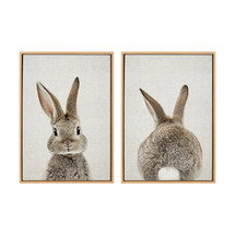 Online Designer Nursery Bunny Portrait on Linen and Bunny Tail on Linen by Amy Peterson Framed Canvas Wall Art Set