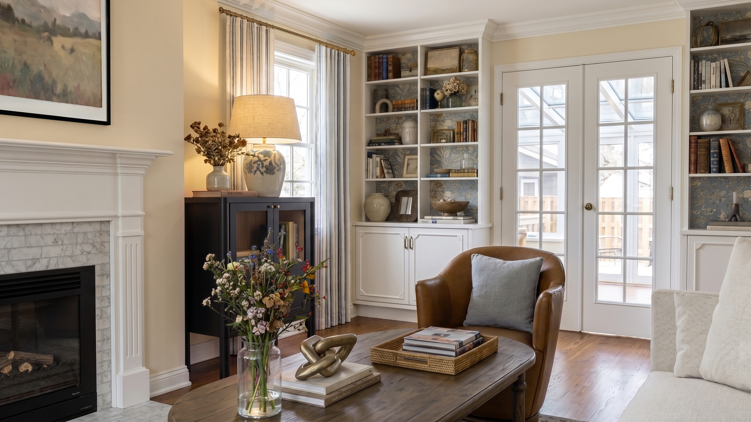 Timeless English Country Living Room Design Rendering thumb