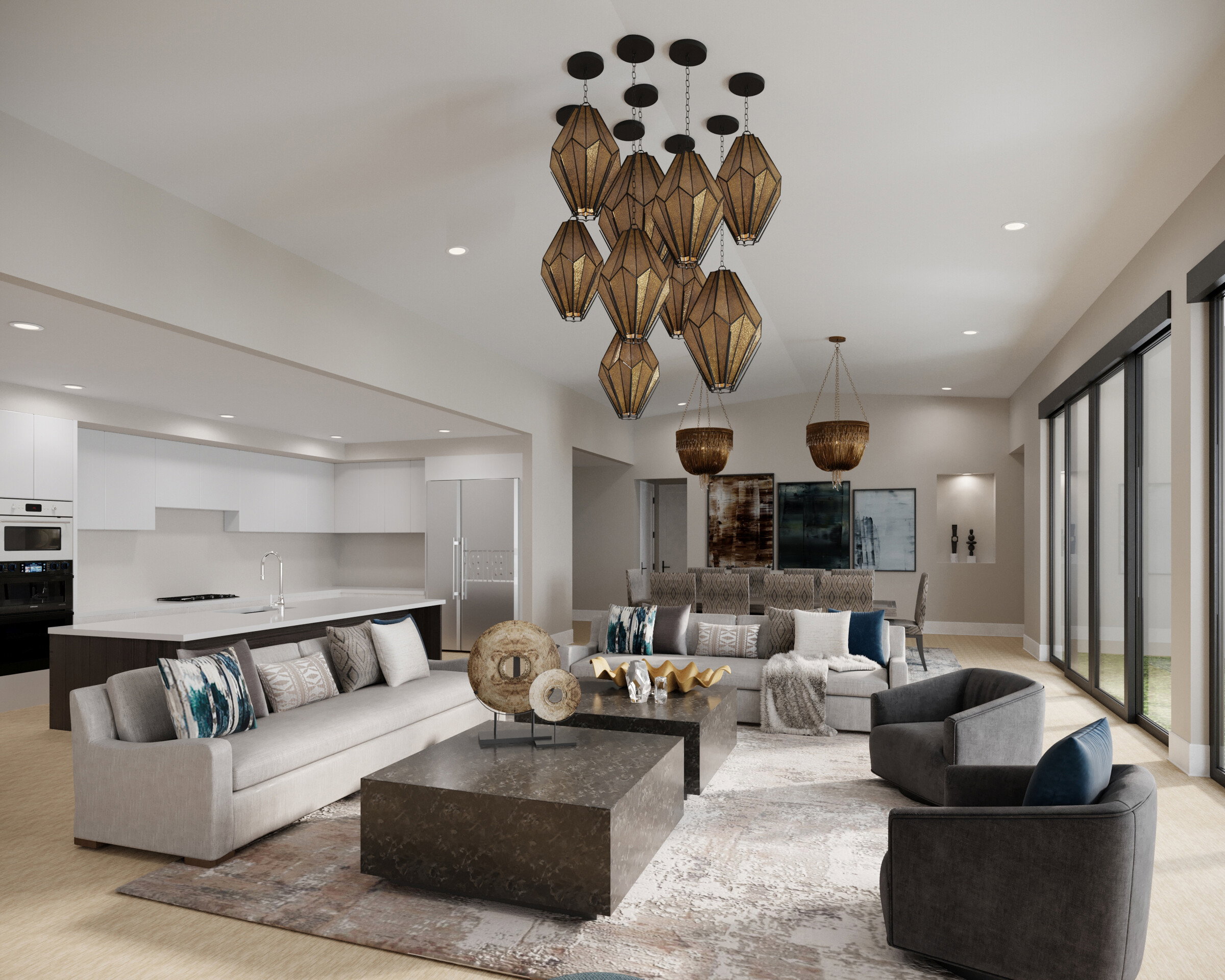 Representación de Transformación de Sala de Estar Bohemia Glam
