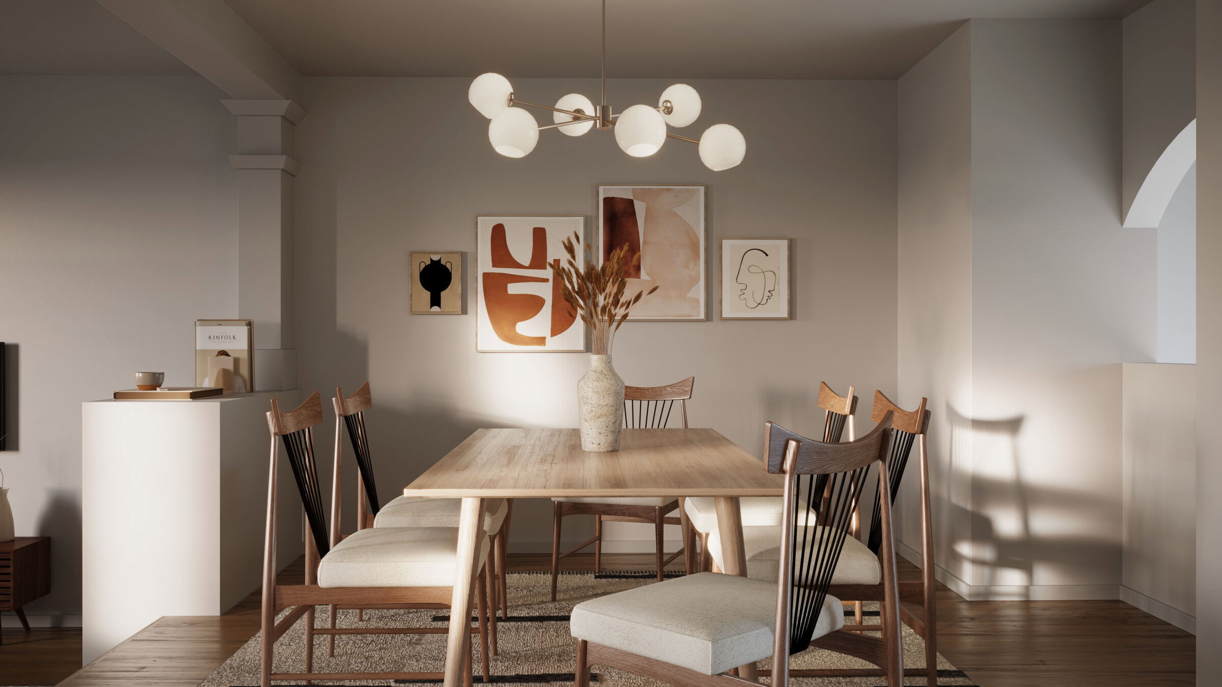 Modern Townhome Living & Dining Room Rendering thumb