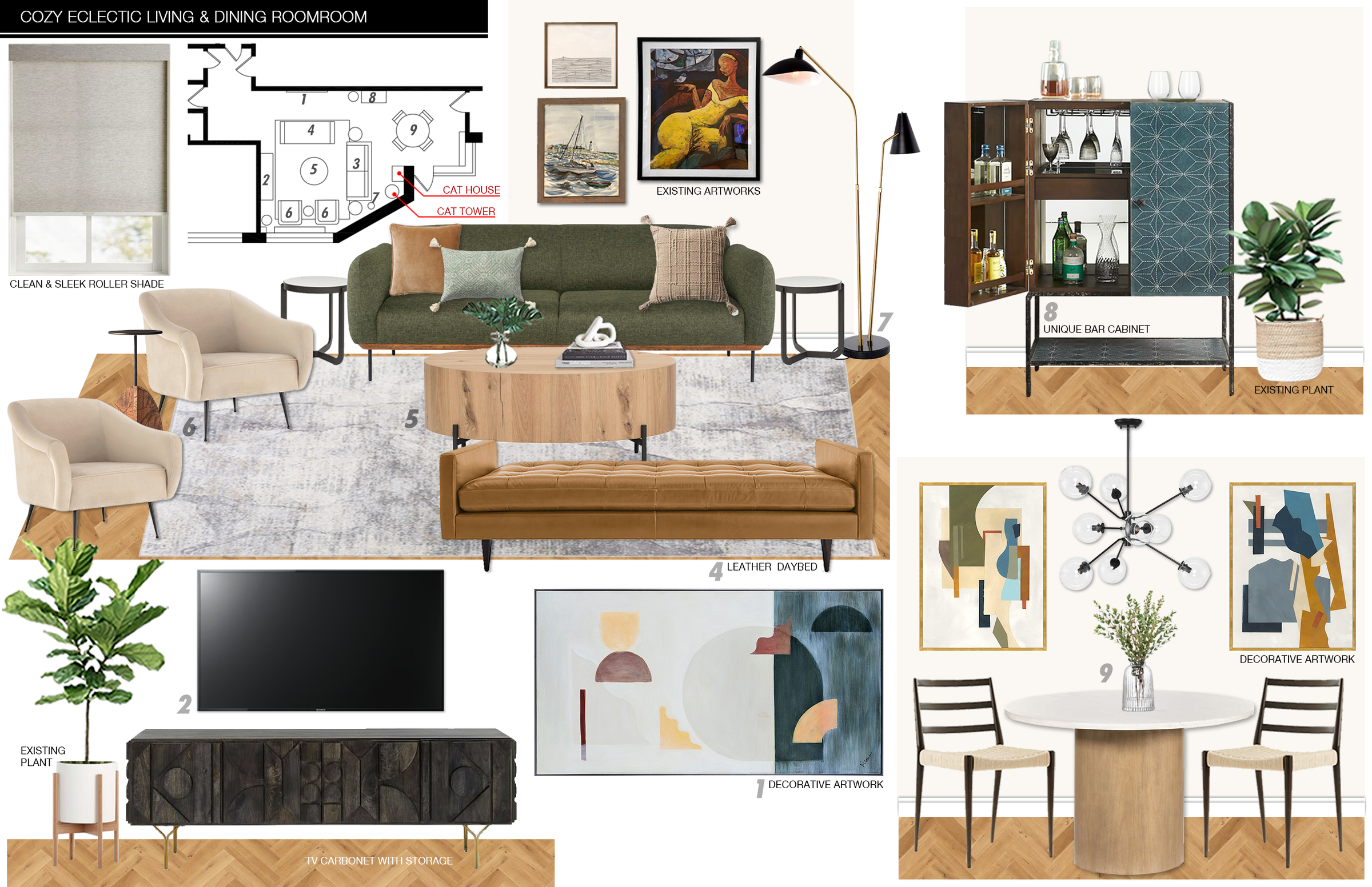 Eclectic Welcoming Living & Dining Room Picharat A.  Moodboard 2 thumb