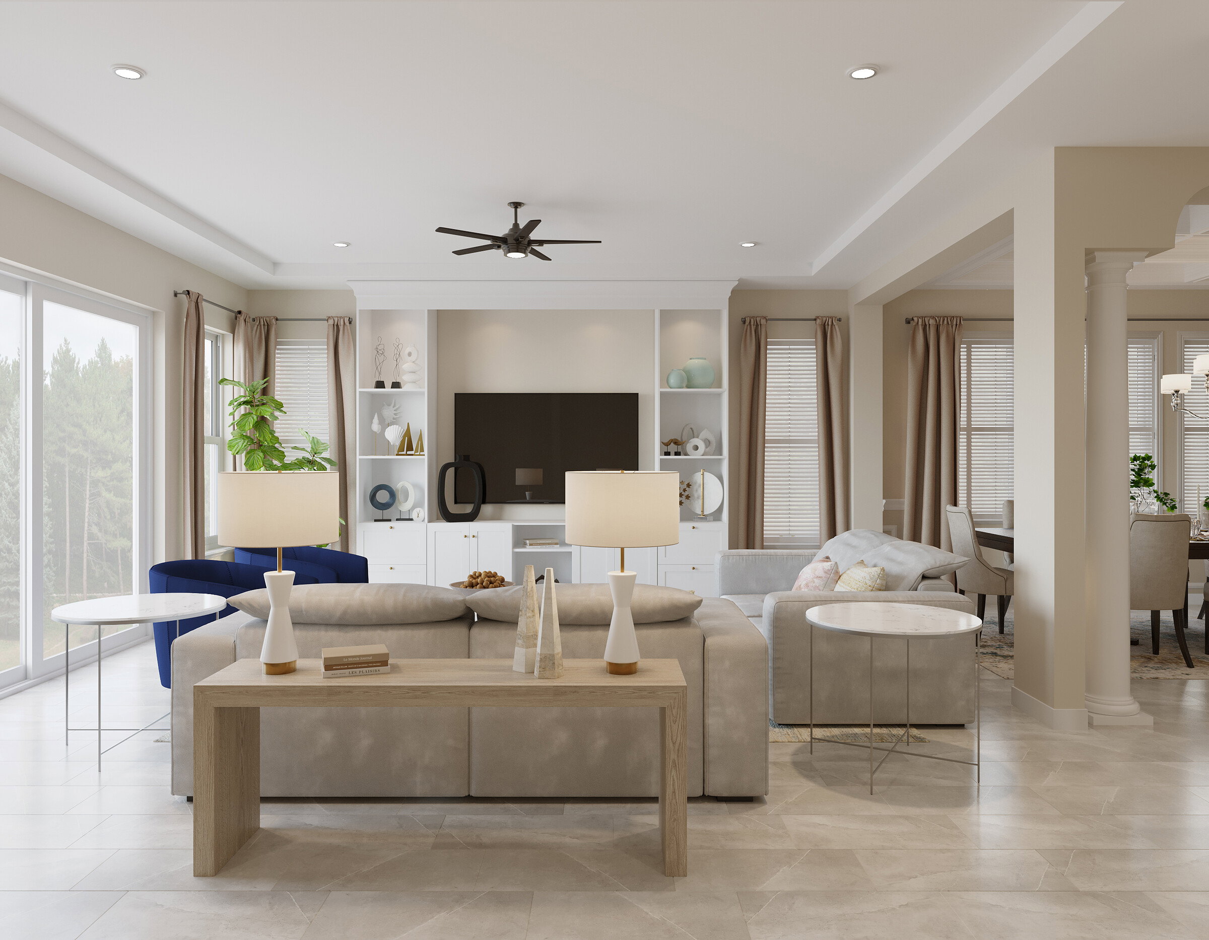Transformación Sutil Glamour de Sala y Comedor Combinados - Renderizado