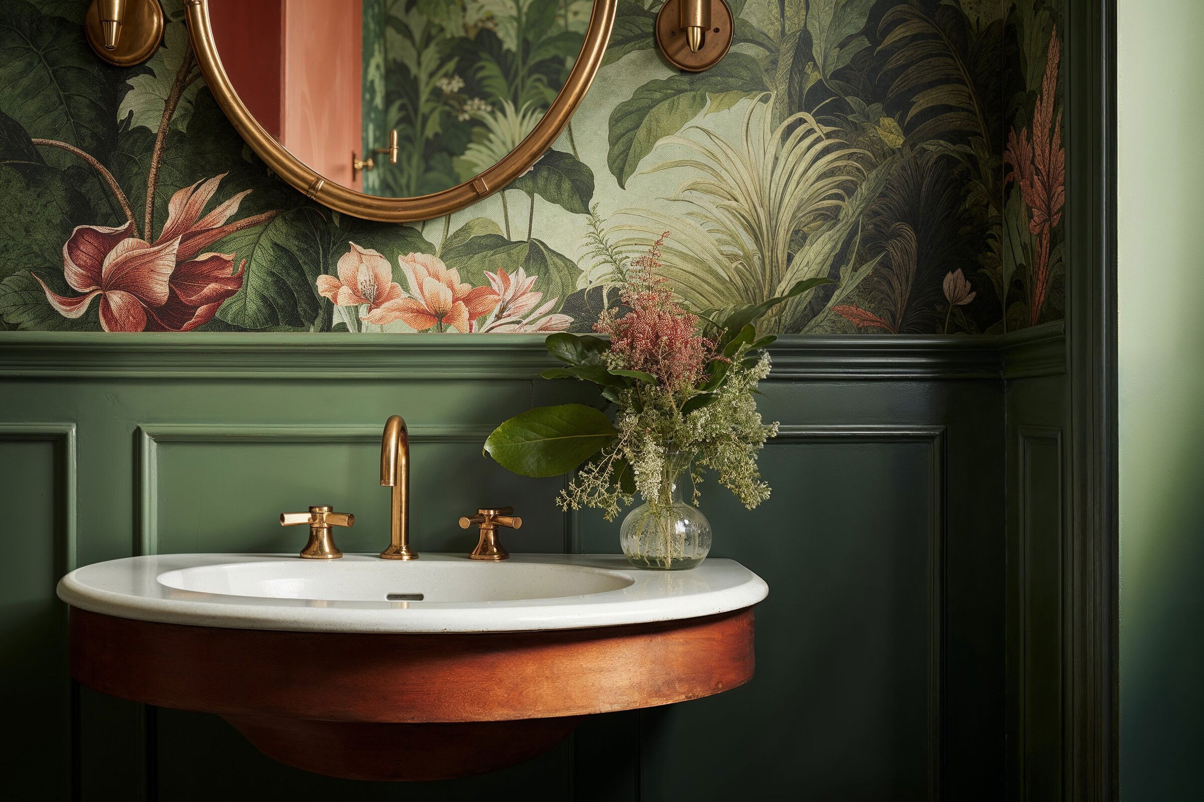 Powder Room Design with Wallpaper