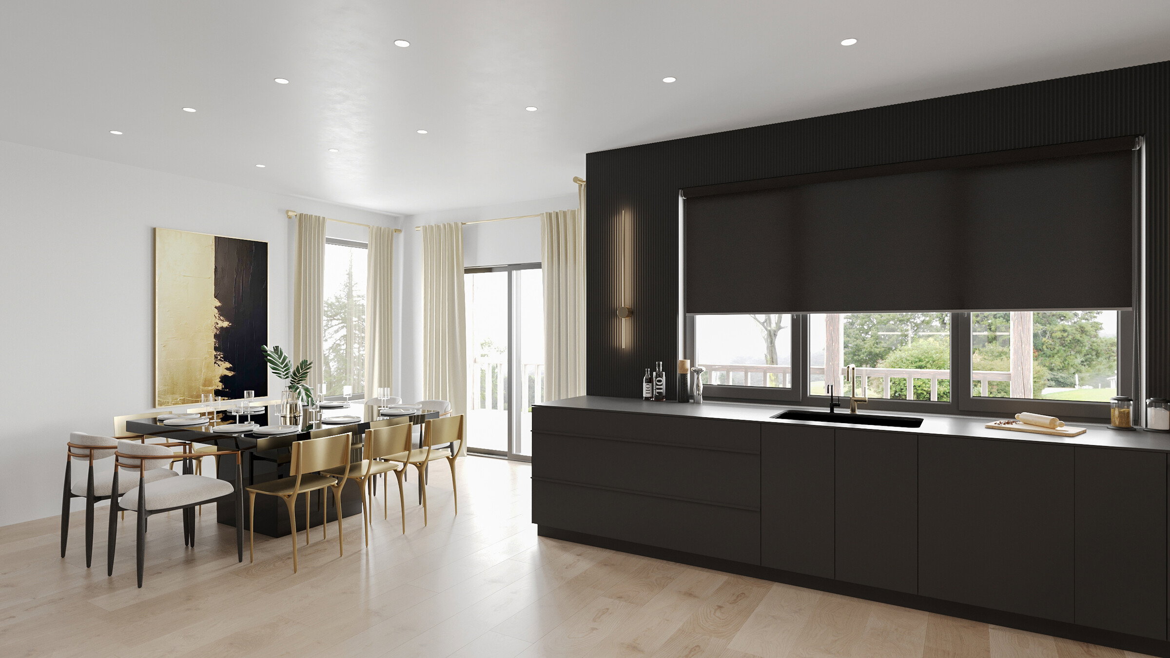 Renderizado de Diseño de Cocina Minimalista Moderna