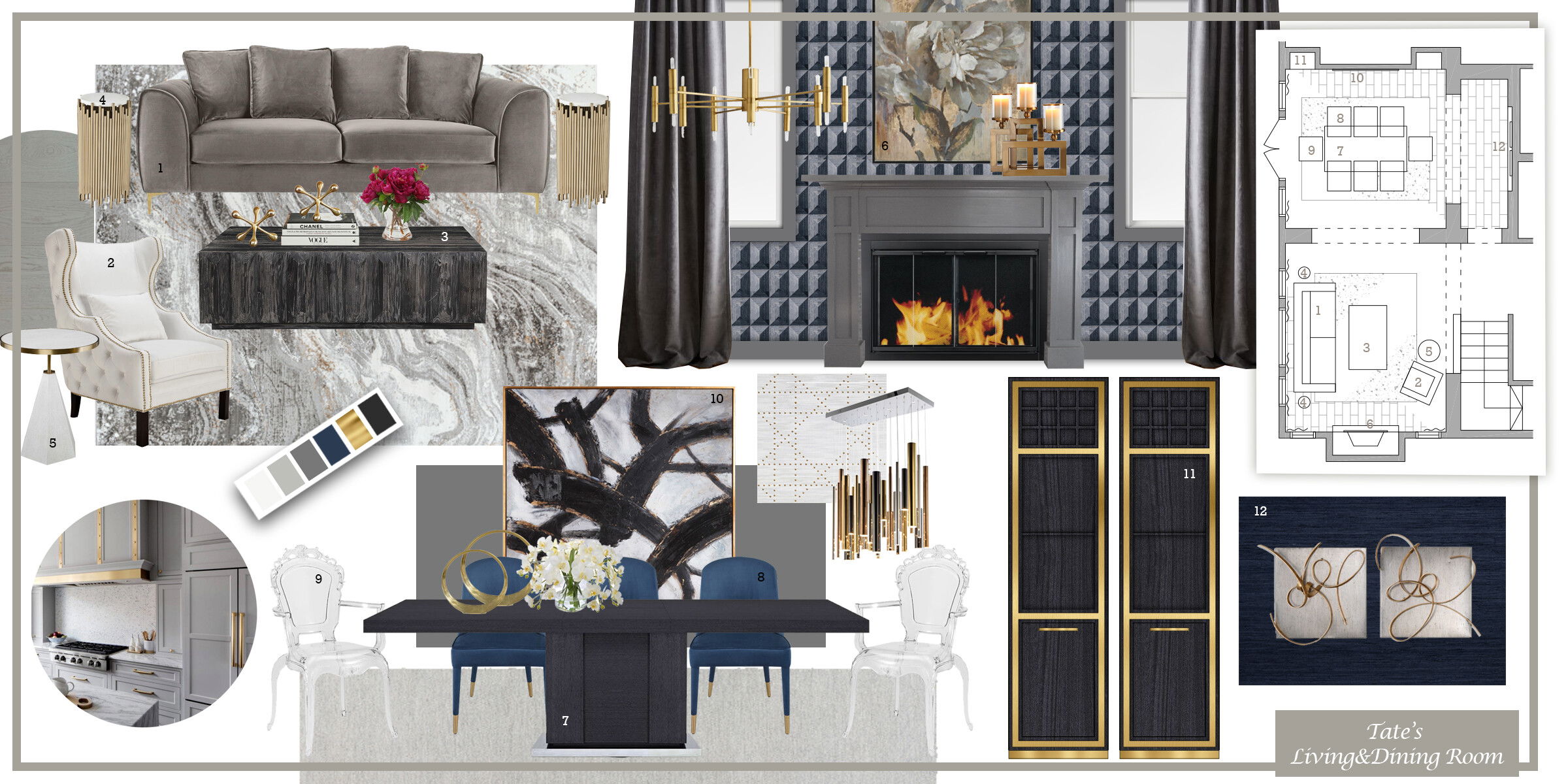 Modern Glam Living Room and Dining Room Dragana V. Moodboard 1 thumb