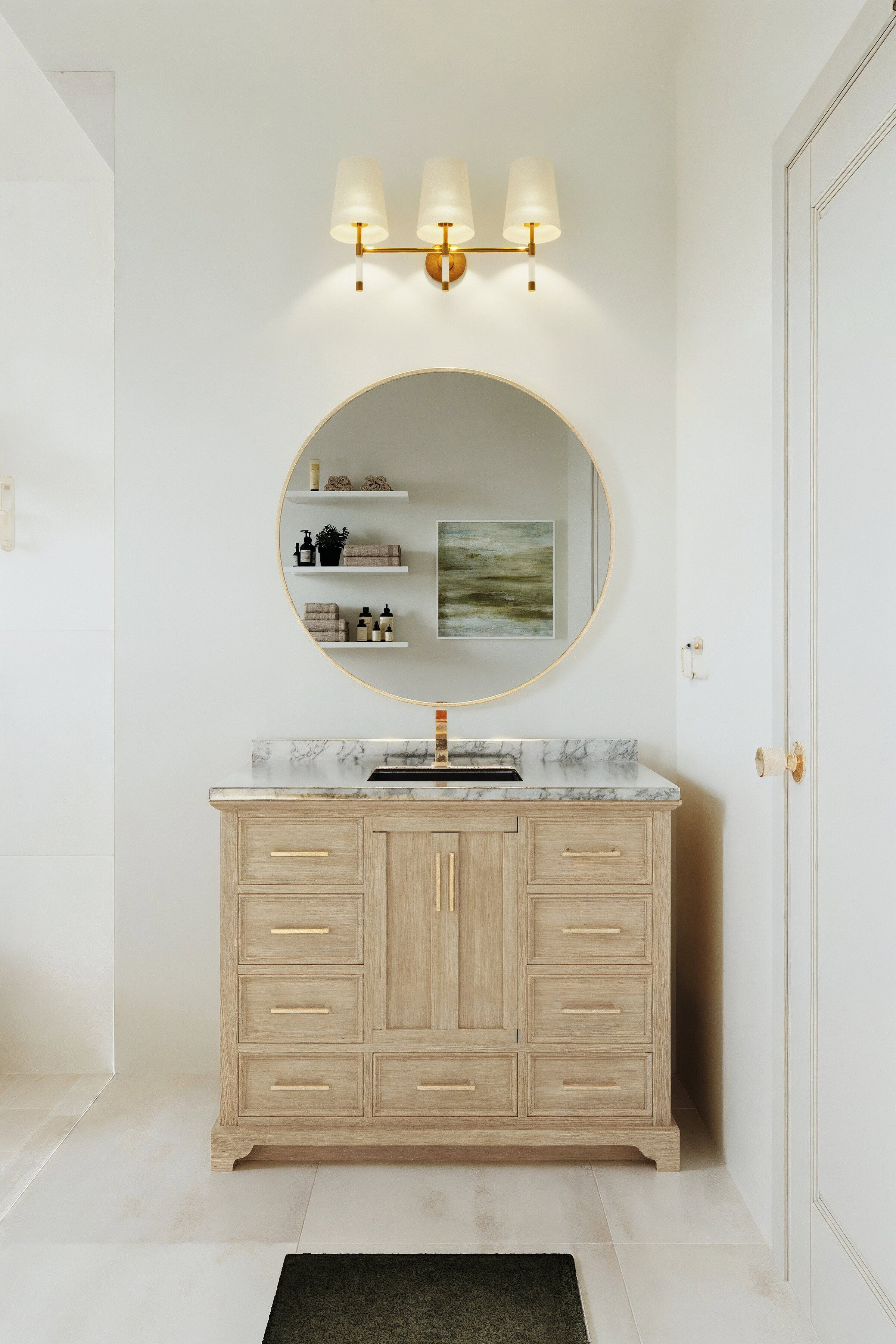 Renderizado de Diseño de Cocina y Baño Costero Moderno