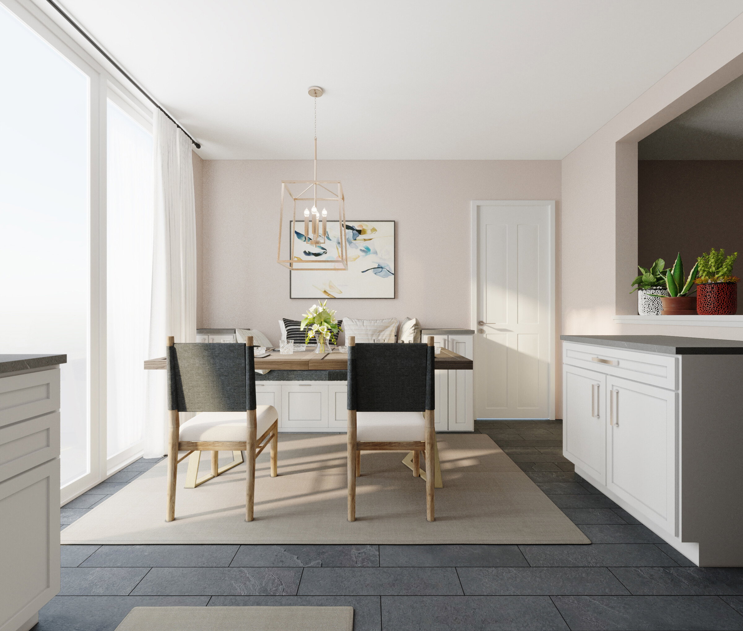 Renderización de Diseño de Interiores de Cocina & Comedor Moderno Fresco miniatura