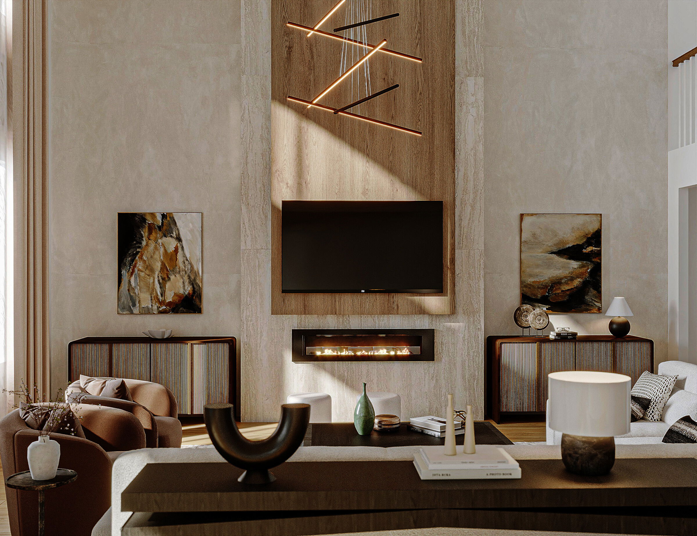 Inviting Contemporary Office & Living Design Rendering thumb