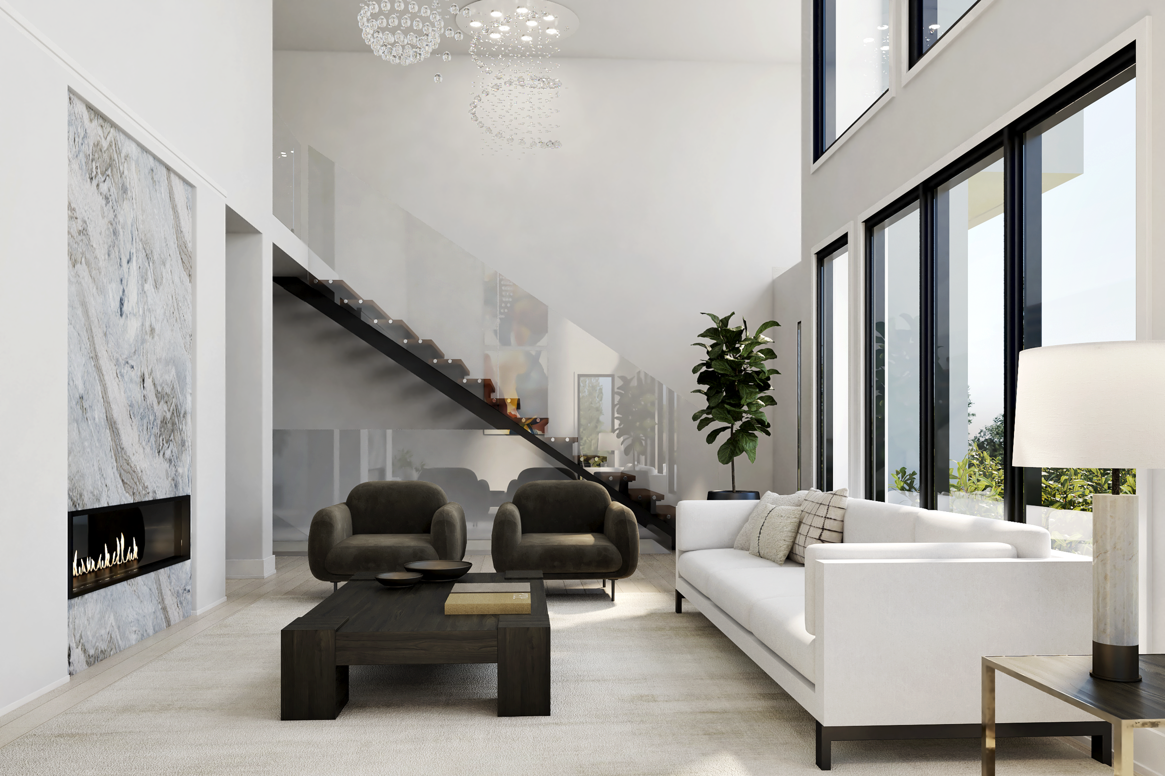 Renderizado de Diseño de Interiores Modernos y Elegantes