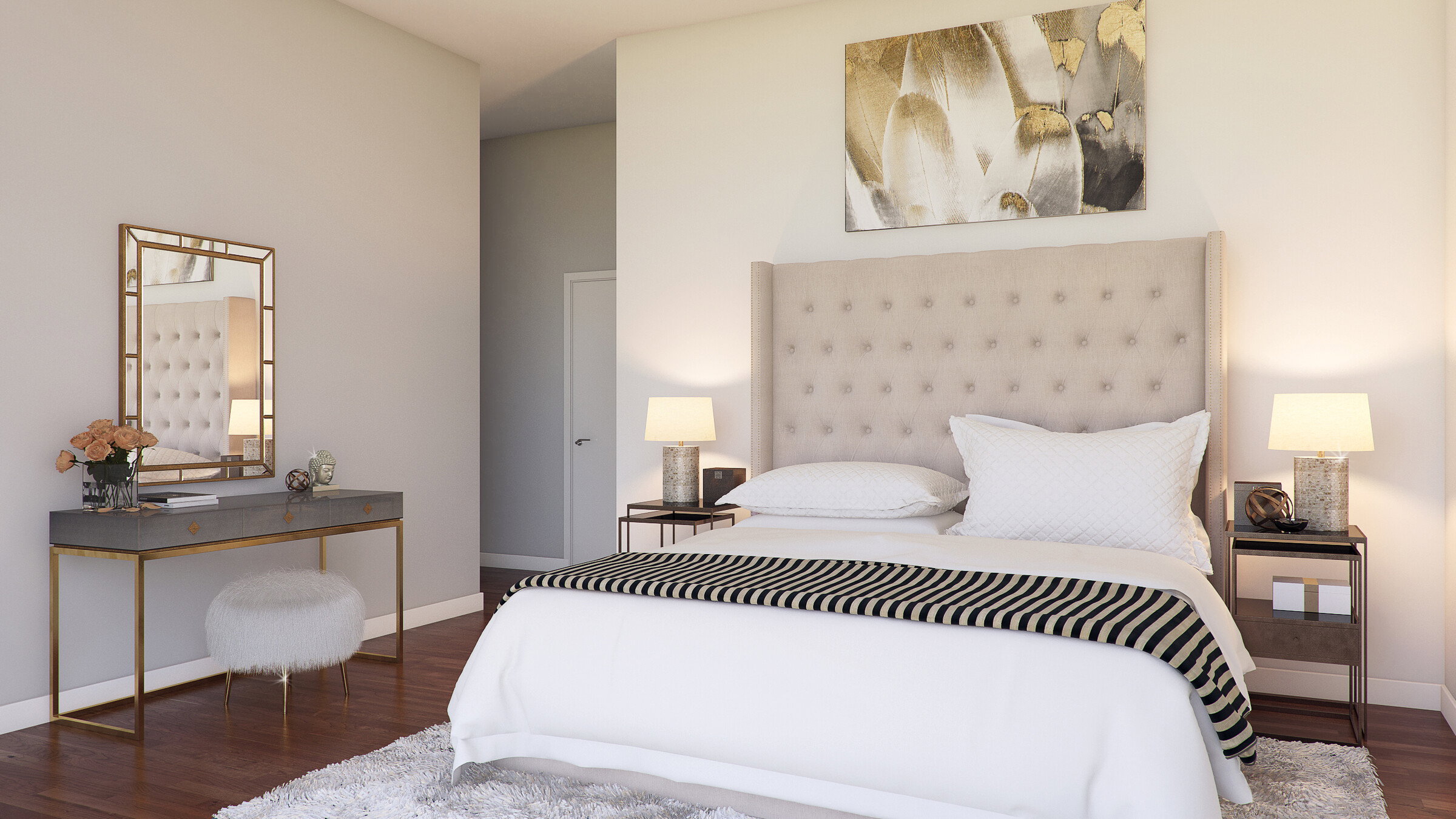 Renderizado de diseño de apartamento elegante y cálido