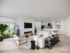 Bright Coastal Living & Dining Room Design Rendering thumb