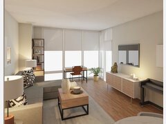 Contemporary neutral living dining room Rendering thumb