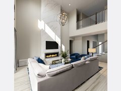 Elegant High Vaulted Ceilings Living Room Decor Rendering thumb