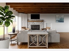 Modern Cabin Living & Dining Room Interior Design Rendering thumb