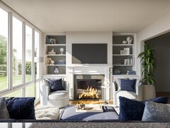 Blue Accented Cozy Living & Dining Design Rendering thumb