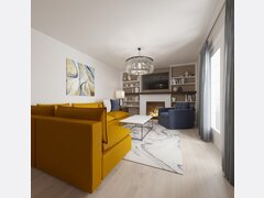 Blue Accent Transitional Home Interior Design Rendering thumb