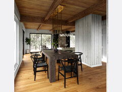 Modern Rustic Lakehouse Living and Dining Rendering thumb
