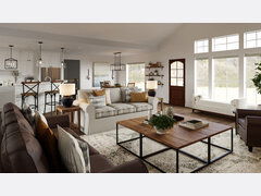 Modern Farmhouse Living & Dining Room Design Rendering thumb