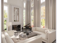 White Feminine High End Living Room with Piano Rendering thumb