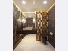 Luxury Grey Gold Stone Bathroom Decor Rendering thumb