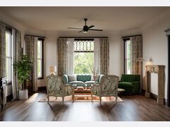 Eclectic Parlor Room with Vintage Piano Rendering thumb