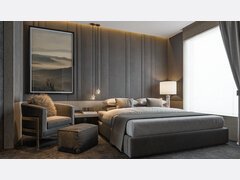 Masculine Contemporary Master Bedroom Rendering thumb