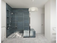 Bathroom Remodel with Blue Accent Walk In Shower Rendering thumb