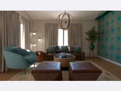Transitional Living And Dining Room With Teal Accents Rendering thumb