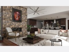 Contemporary Stone Fireplace Living Room Rendering thumb