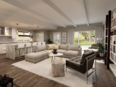 White Kitchen and Living Room Interior Design Rendering thumb