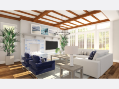 White and Blue Contemporary Living Room Rendering thumb