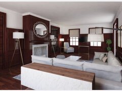 Brown and Neutral Living Room Design Rendering thumb
