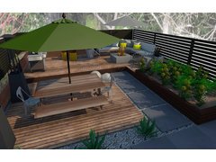 Contemporary Outdoor Dining And Lounge Design Rendering thumb