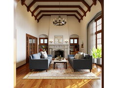 Vaulted Ceiling Tudor Living Room Design Rendering thumb