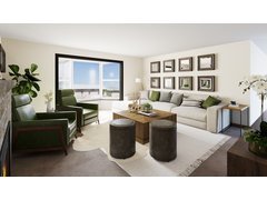 Neutral Living Room Decor with Green Accents Rendering thumb