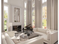 White Feminine High End Living Room with Piano Rendering thumb
