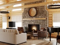 Refined Rustic Living Room with Grand Piano Rendering thumb